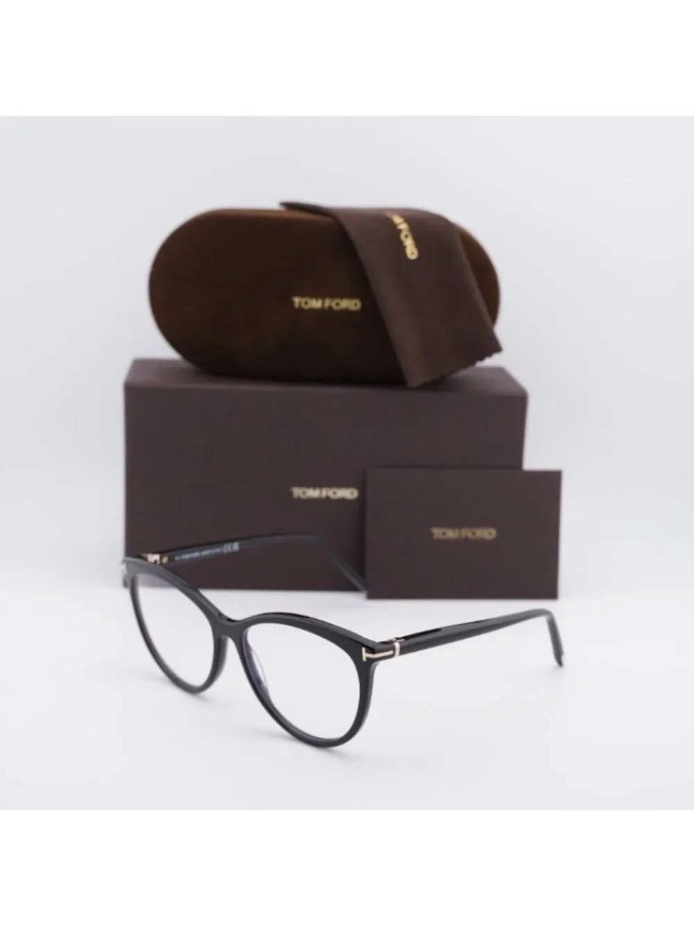 Tom Ford FT5990-B 001 Eyeglasses Shiny Black 55mm Cat Eye Frame